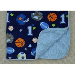 Circo Blue Sports Baby Blanket Green Star Sherpa Number 1 One Football Soccer